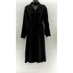 UNDERBROWN Women's Black Half-Button Long Sleeve Midi Belted Dress SZ M